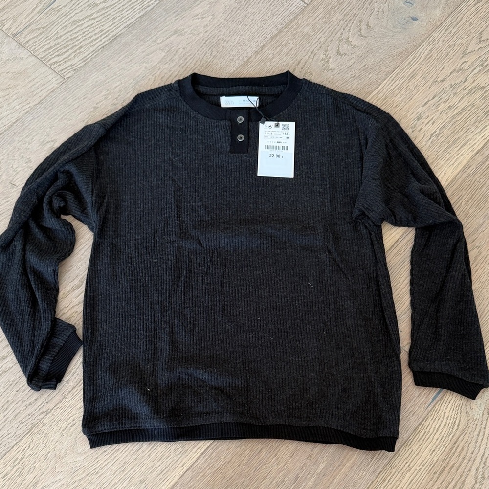 Zara Black Long Sleeve Henley Tee